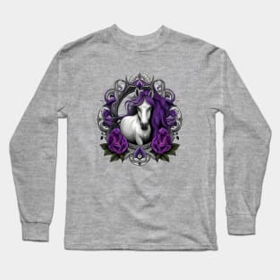 Horse Surrounded By Purple Violet Flowers New Jersey State Tattoo Art Long Sleeve T-Shirt